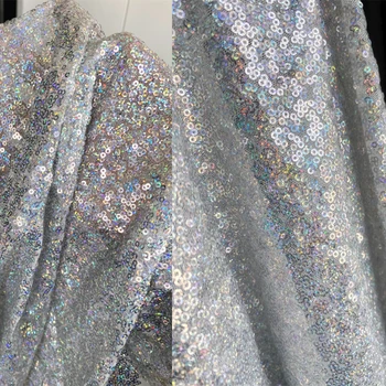 Цветна плат със сребърни пайети, бродерия на мъниста за рокли, етап костюми, Дрехи на едро за шиене със собствените си ръце