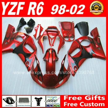 Комплект обтекателей за YAMAHA R6 1998-2002 YZFR6 1999 2000 2001 червени, черни детайли на каросерията yzf-r6 98 99 00 01 02 комплекти обтекателей H6S2