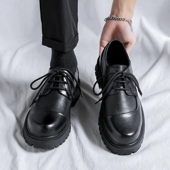Британски мъжки обувки-карго на платформата и кожени обувки-oxfords с големи пръсти; Мъжки ежедневни лоферы в стил дерби; мъжки модел обувки 38-44;