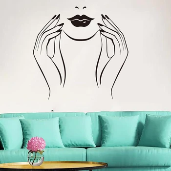 Голяма стикер на стената на салона маникюрной спа студио Smile Момиче, Vinyl стикер на стената за боядисване на коса и нокти, свалящ се C763