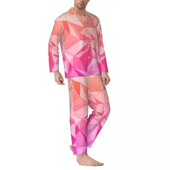 Два цвята розово пижамные комплекти за Есента мозайка дизайн, мека пижама за спални, унисекс, ежедневни облекла за сън с шарени оверсайза от две части, подарък